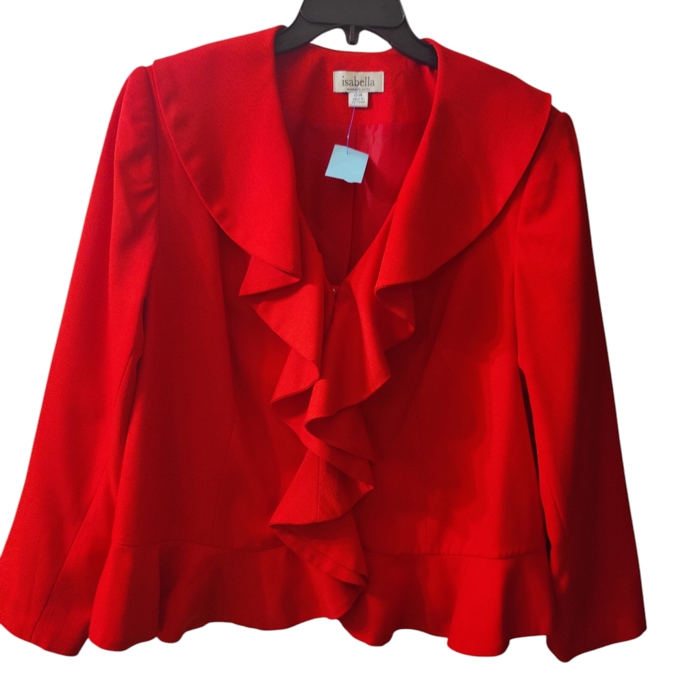 Isabella Red Ruffle-Front Blazer Jacket
